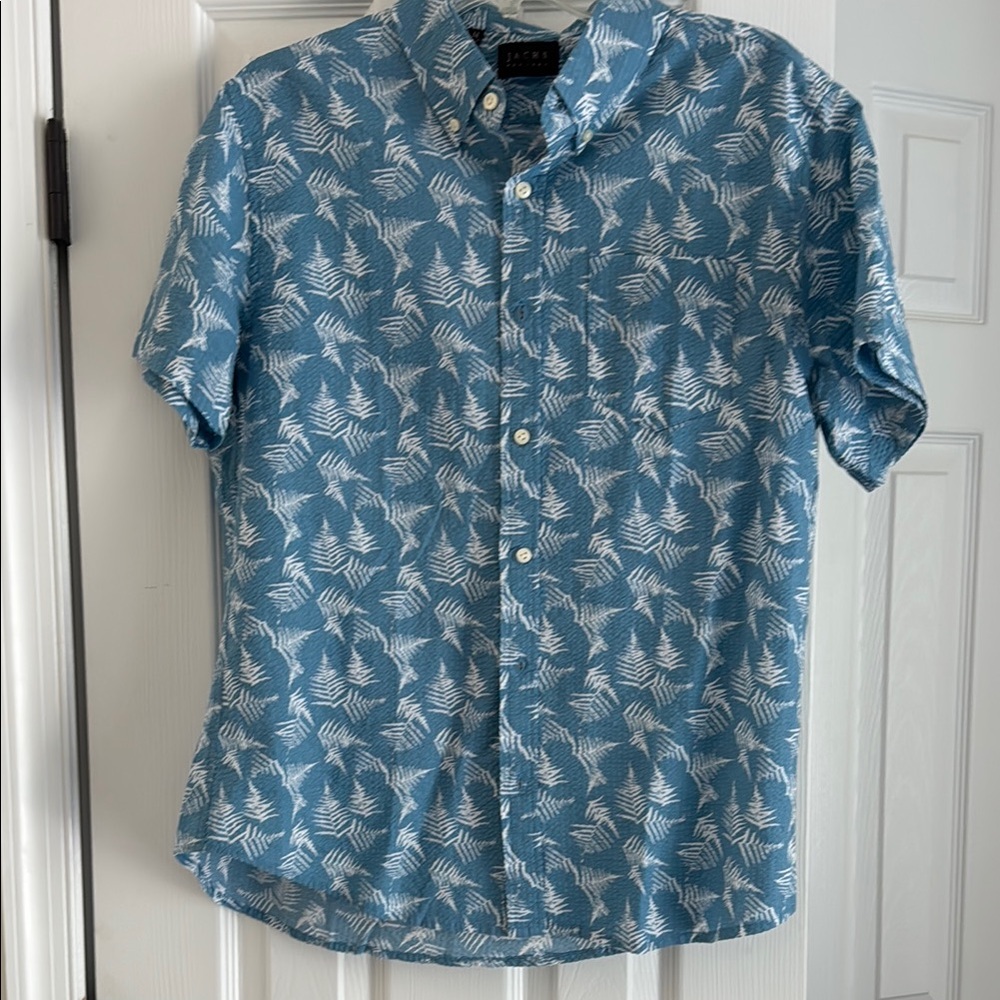 Jachs Blue and White Casual Button Down Shirt
